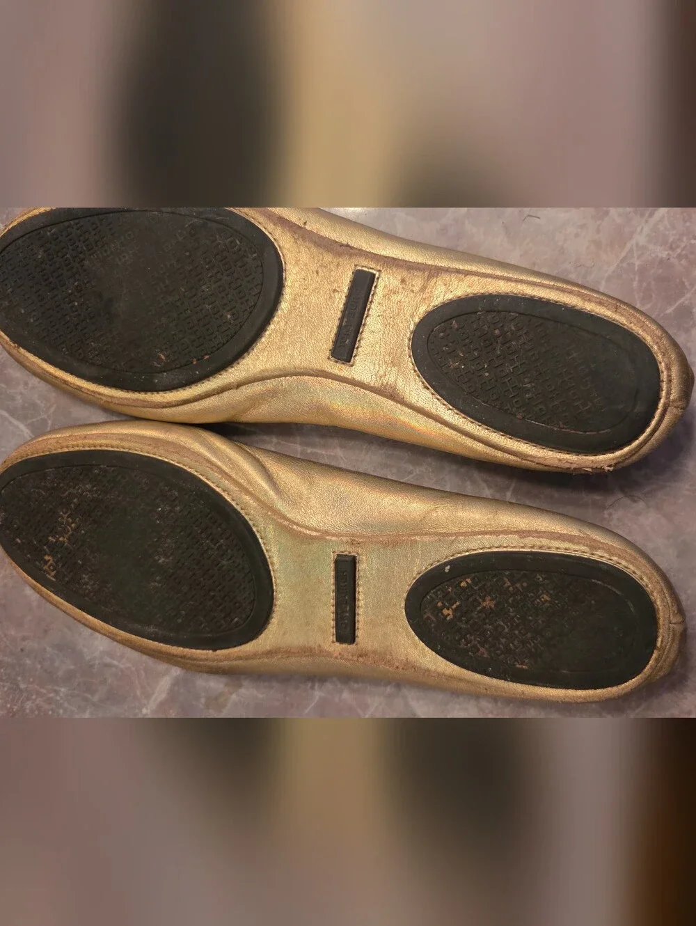 Tory Burch Metallic Gold Logo Ballet Flats